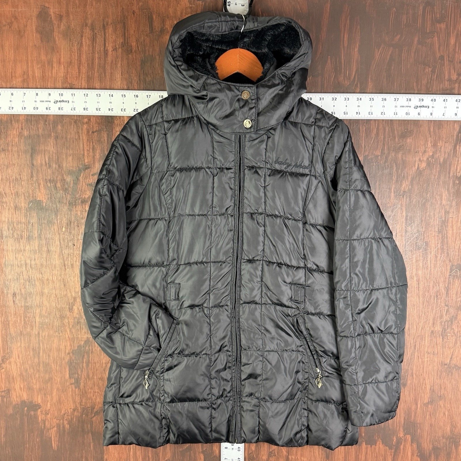 Baby Phat Puffer Jacket Coat With Black Detachable Fur Hood Womens Medium Guc